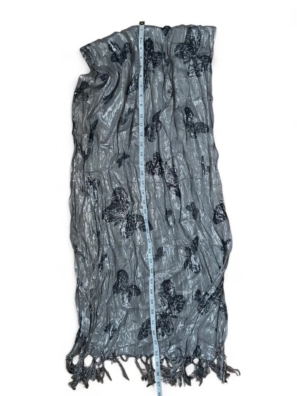 Y2K Silver Metallic Butterfly Fringe Neck Scarf Black Whimsigoth Dark Academia M